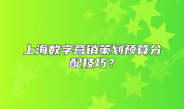 上海數(shù)字營(yíng)銷策劃預(yù)算分配技巧？