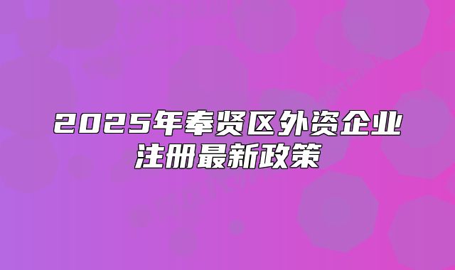 2025年奉賢區(qū)外資企業(yè)注冊最新政策