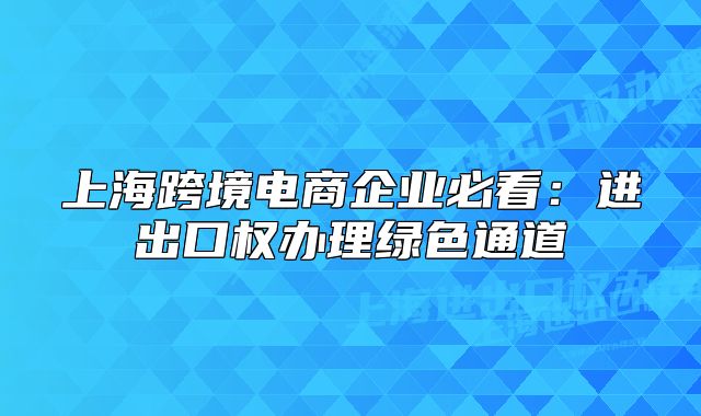 上?？缇畴娚唐髽I(yè)必看：進出口權(quán)辦理綠色通道