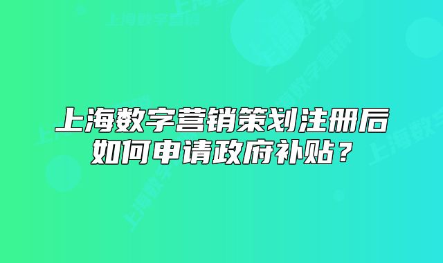 上海數(shù)字營銷策劃注冊后如何申請政府補貼？
