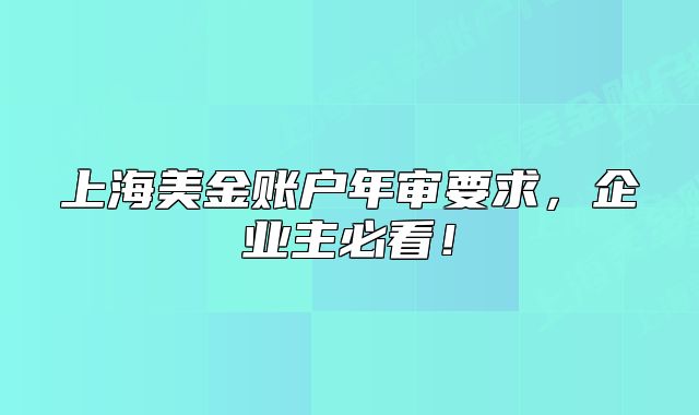 上海美金賬戶年審要求，企業(yè)主必看！