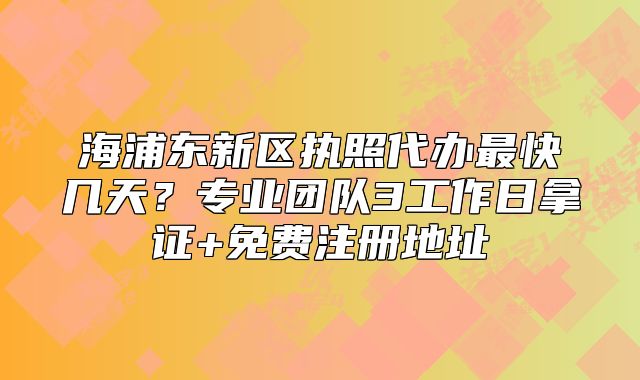 海浦東新區(qū)執(zhí)照代辦最快幾天？專業(yè)團(tuán)隊(duì)3工作日拿證+免費(fèi)注冊(cè)地址