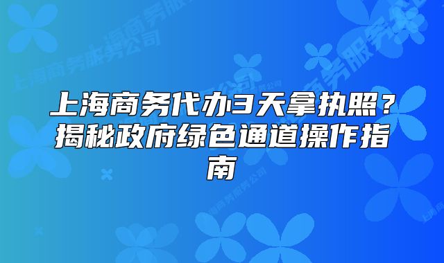 上海商務(wù)代辦3天拿執(zhí)照？揭秘政府綠色通道操作指南